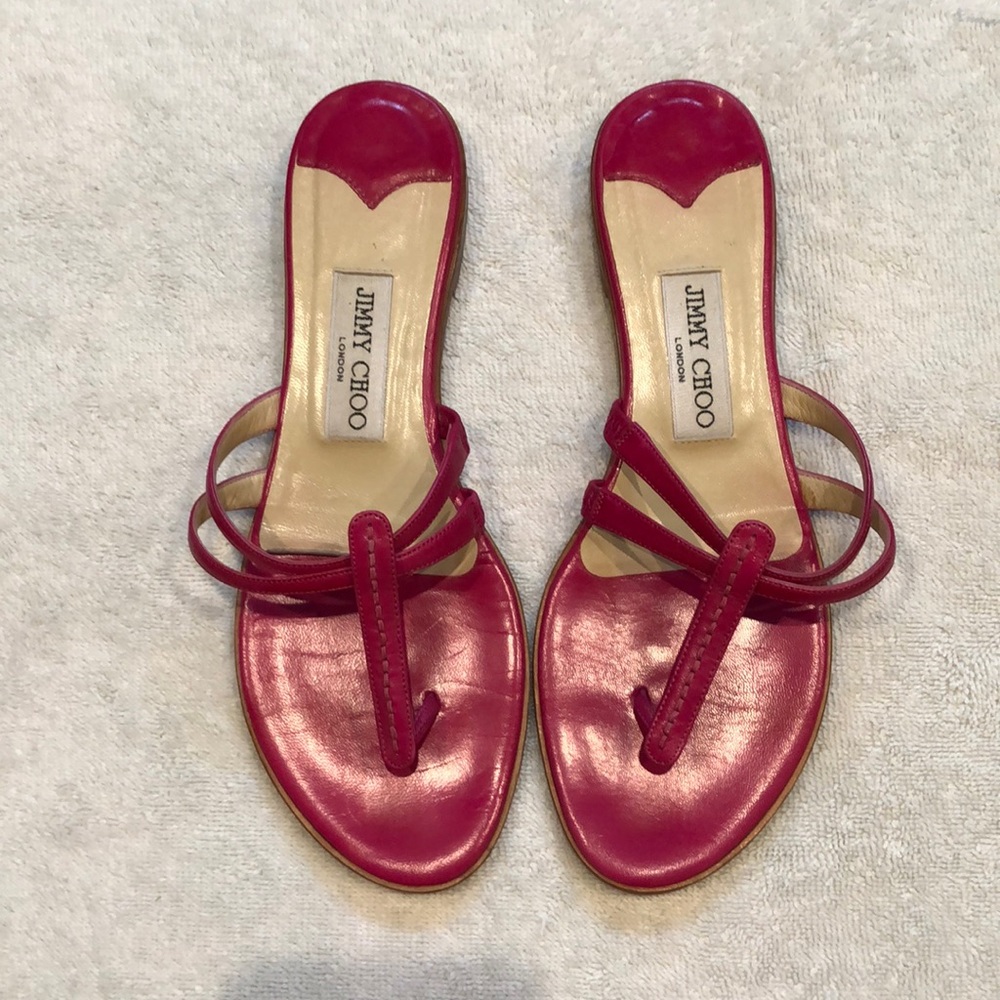 Jimmy Choo Hot Pink Leather Strappy Sandals Shoes Leather Things Sz 38.5 7.5